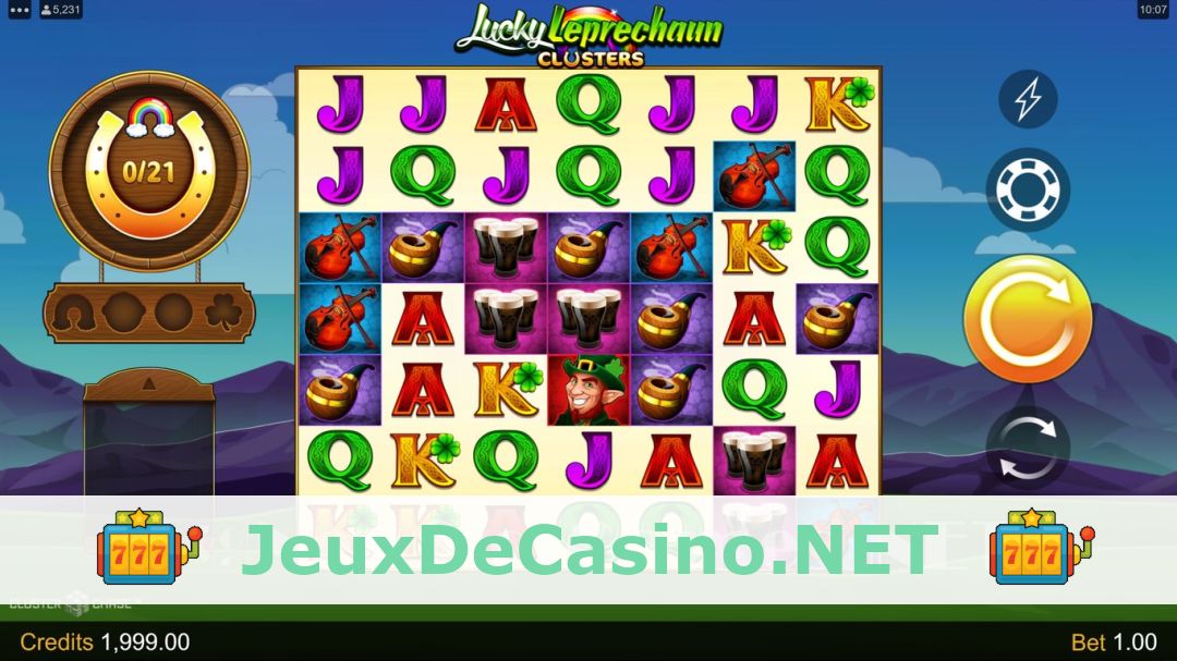 Démo de la machine à sous Lucky Leprechaun Clusters