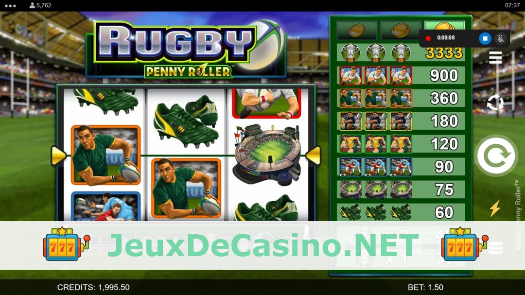 Démo de la machine à sous Rugby Penny Roller