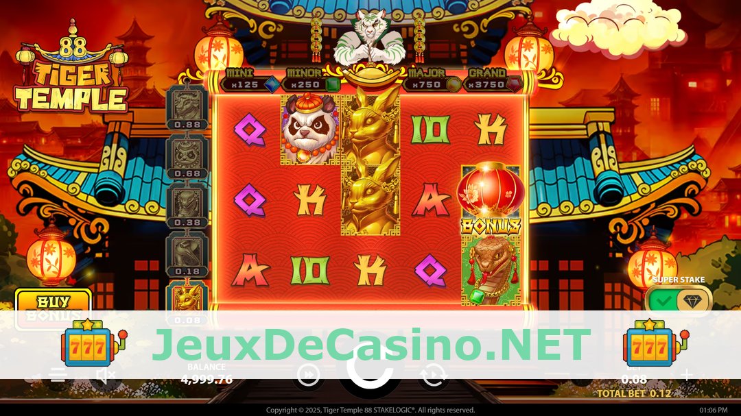 Démo de la machine à sous Tiger Temple 88